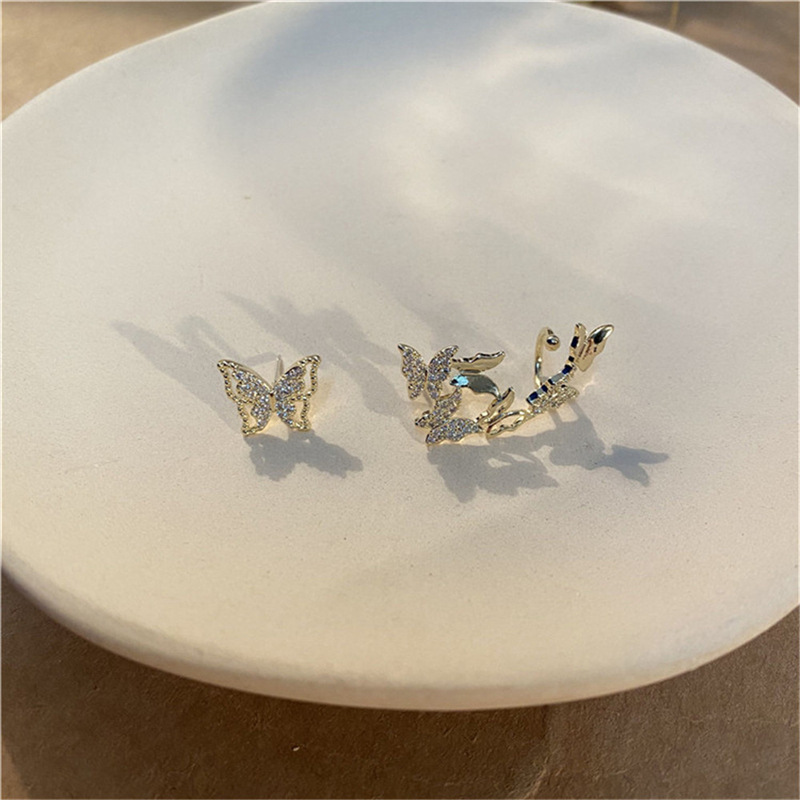 Khuyên tai mạ bạc 925 họa tiết hình bướm đính kim cương nhân tạo thời trang
