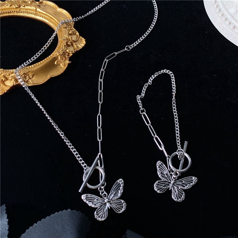 Dây chuyền/Lắc tay mặt hình bướm bằng thép không gỉ thời thượng (có bán lẻ)