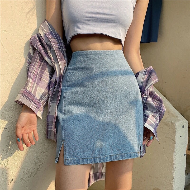 Chân Váy Jean Chữ A Lưng Cao Phong Cách Retro Dễ Phối Đồ Thời Trang Mùa Hè Mới Cho Nữ