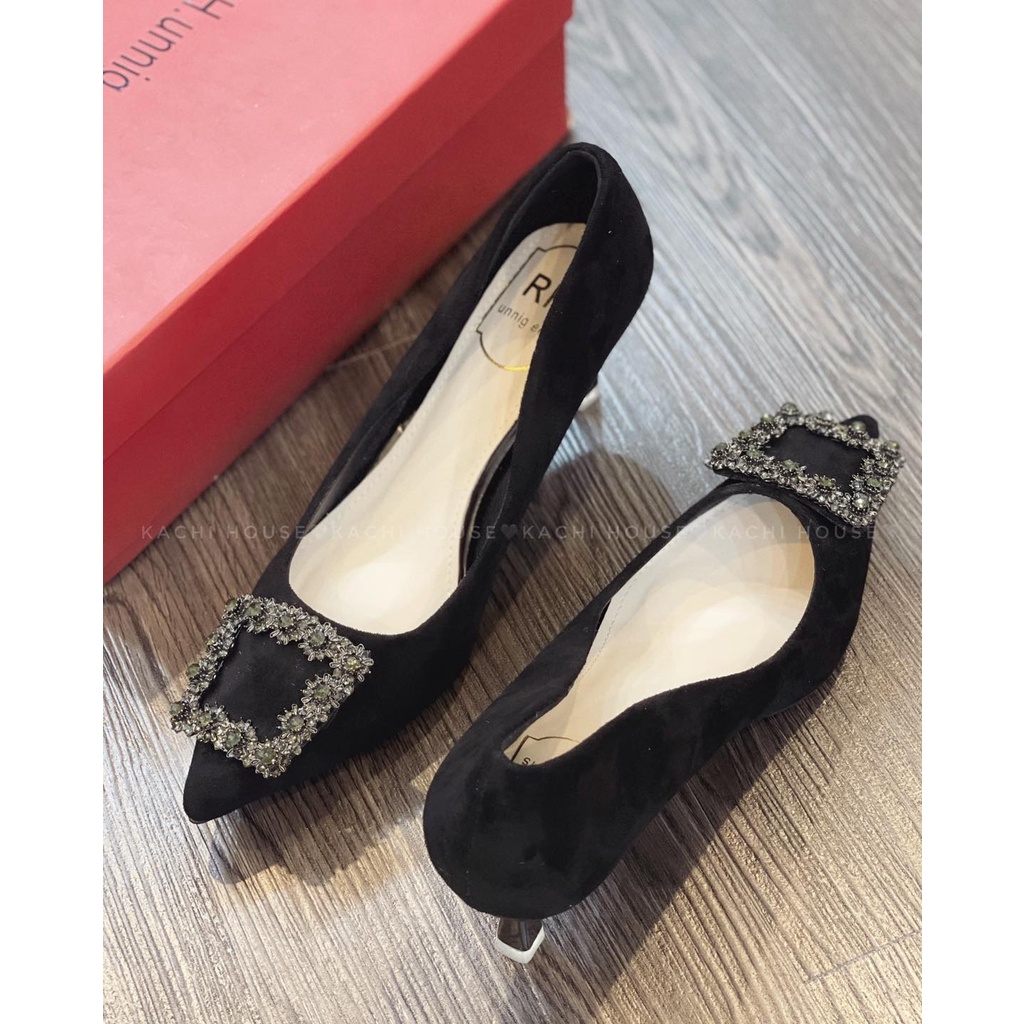 Cao gót da lộn đá vuông xanh A618-3X3 - Kachi Hoúe