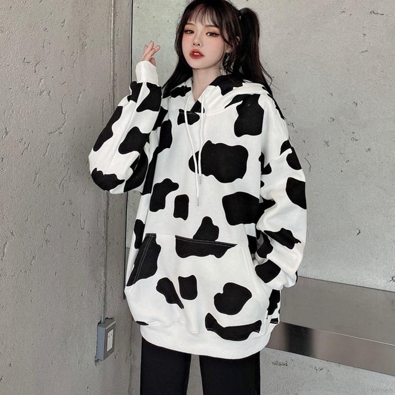 Áo Hoodie Dài Tay In Hình Chú Bò Sữa Dễ Thương Dành Cho Nữ