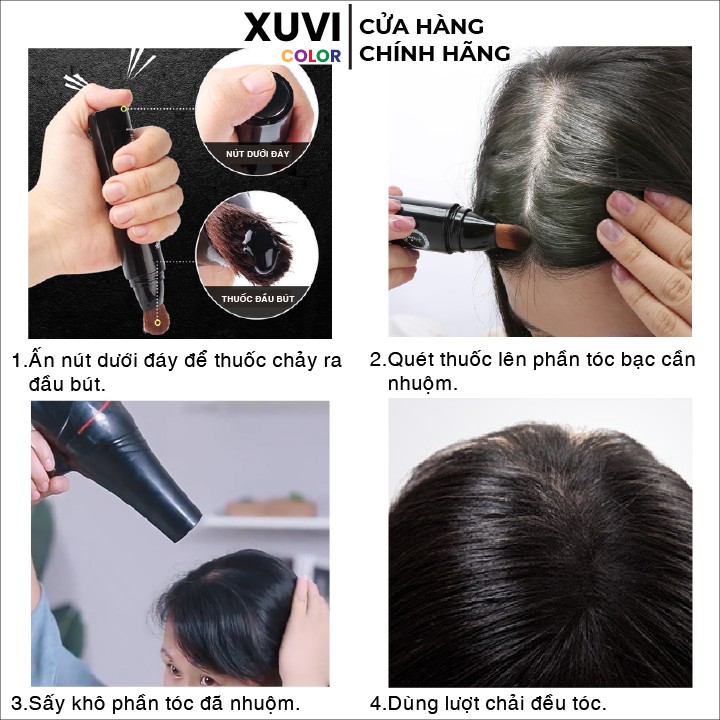 Bút Nhuộm Phủ Che Tóc Bạc Thành Đen Siêu Tốc Bền Màu YUANTAO Hàn Quốc Cao Cấp Chính Hãng Hair Stick - XUVI SHOP