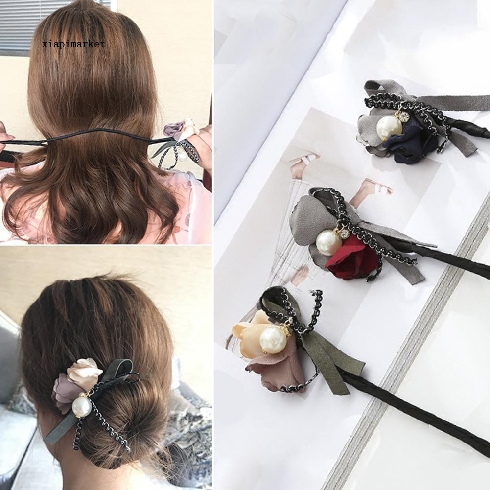 Dụng Cụ Búi Tóc Hình Bánh Donut Và Hoa Đính Ngọc Trai Giả Thời Trang Cho Nữ