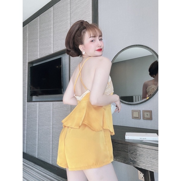 Đồ Ngủ Sexy Cổ Yếm, Đồ Ngủ Nữ Sexy Lụa Satin Cao Cấp kg MD001