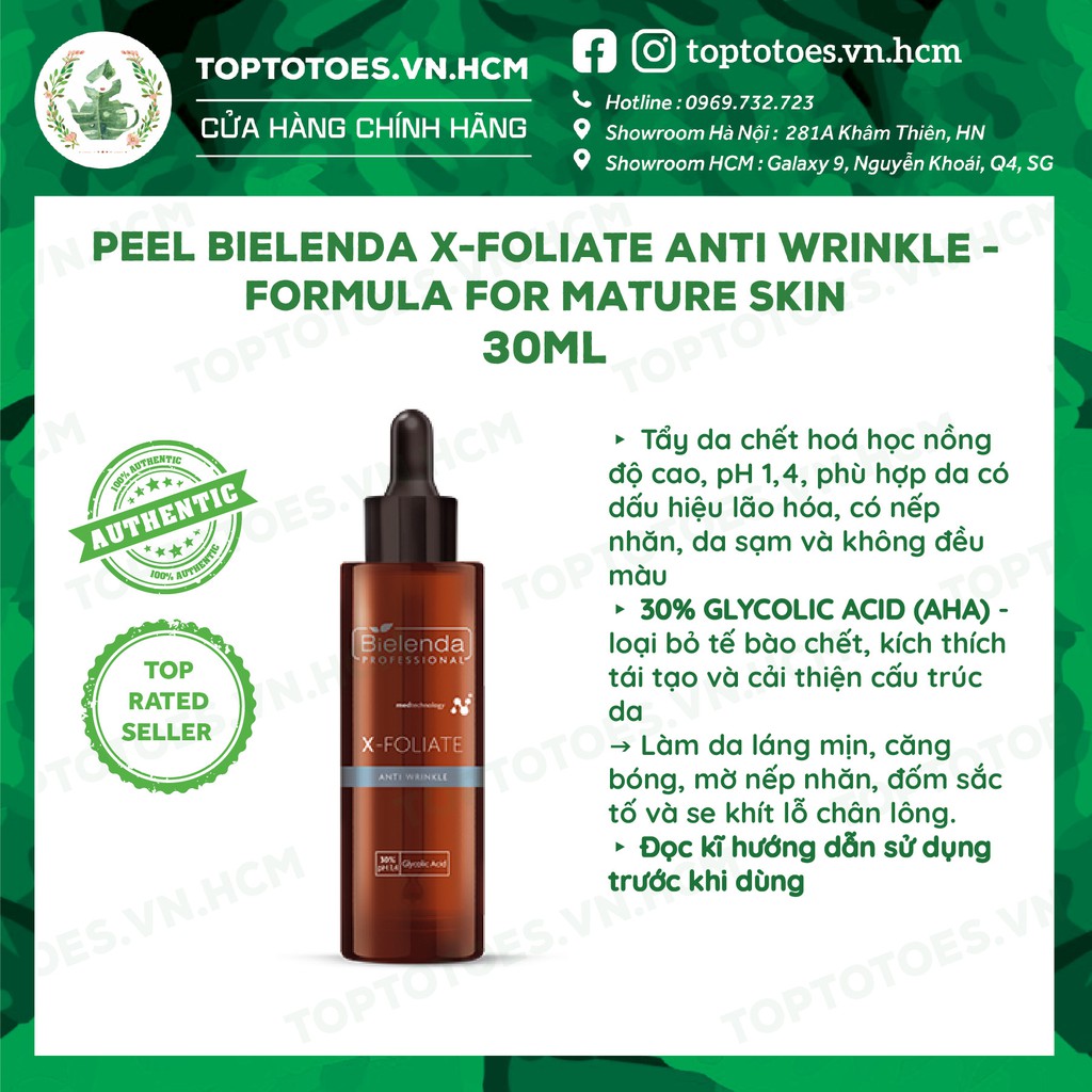 Tẩy da chết hoá học trẻ hoá da Peel Bielenda Professional X - FOLIATE Anti Wrinkle - formula for mature skin 30ml