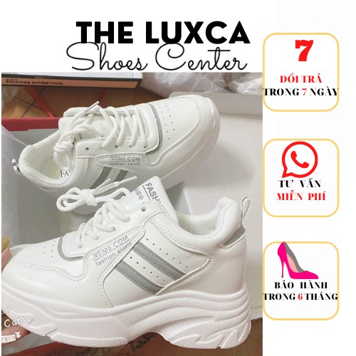 Giày Thể Thao Nâng Đế T15 màu trắng viền xám