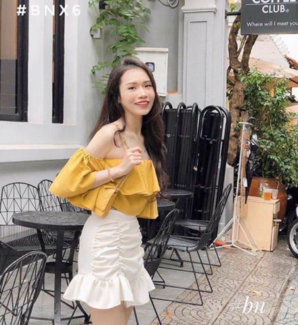 Áo bẹt vai croptop vải voan dày mịn kèm hình thật 100%