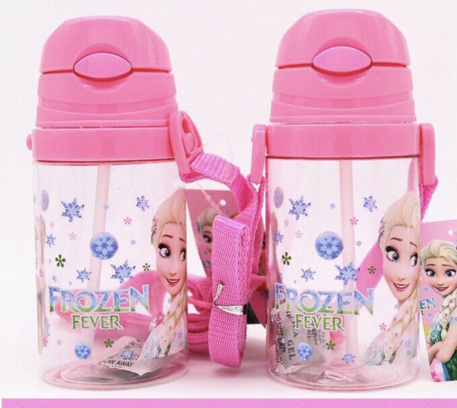Bình nước nhựa có ống hút Hello Kitty, Elsa, Nhện, Doremon