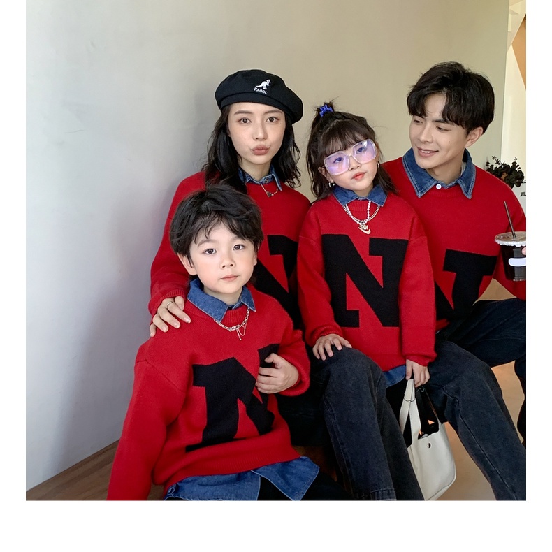 Áo Sweater Gia đình Familylove - Mẫu Áo Gia đình Sweater In Hình Chữ N  Xinh Xắn Đáng Yêu Chất Nỉ Da Cá Cotton 100%
