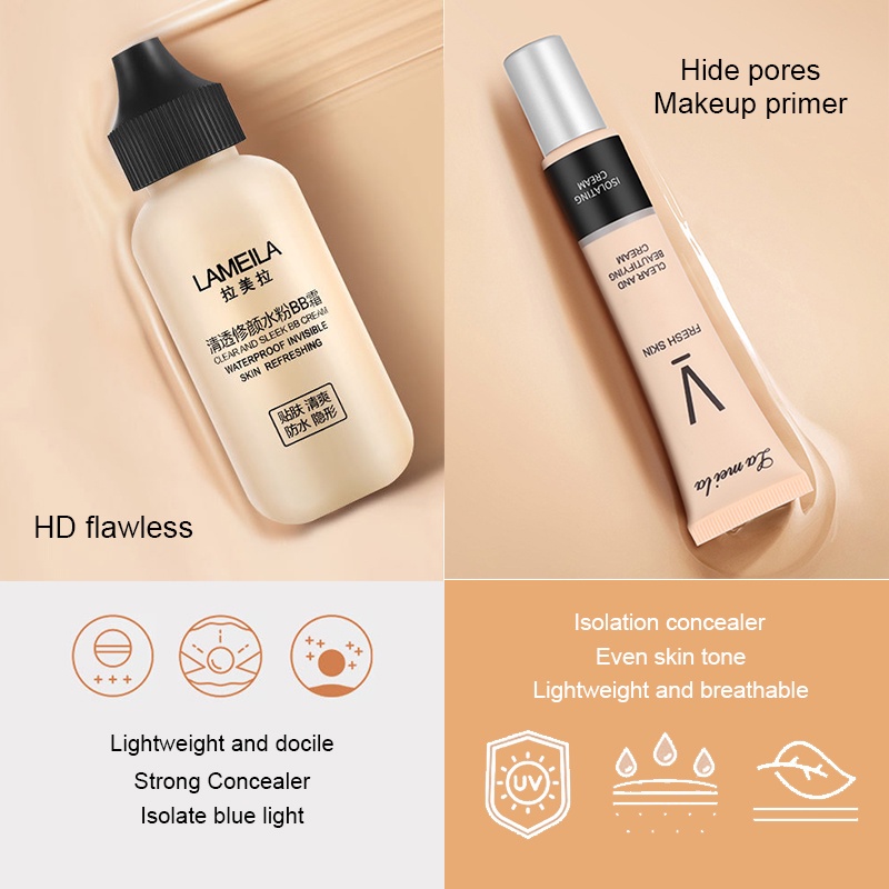 Bộ mỹ phẩm 15 món LAMEILA son môi+Kem che khuyết điểm+mascara+chì kẻ mày+kẻ mắt+thanh đường viền+BB cream+Kem cách ly+Phấn mắt+Phấn má hồng+Thiết lập bột trang điểm rời+bông phấn phồng+Dao cắt lông mày+Dụng cụ uốn mi+Cọ trang điểm