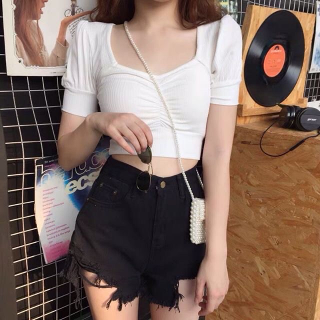 [Mã FAMAYWA giảm 10K đơn 50K] Áo croptop cổ vuông nhún ngực 4 màu chất vải mềm mịn RICH STORE CRT01 | BigBuy360 - bigbuy360.vn