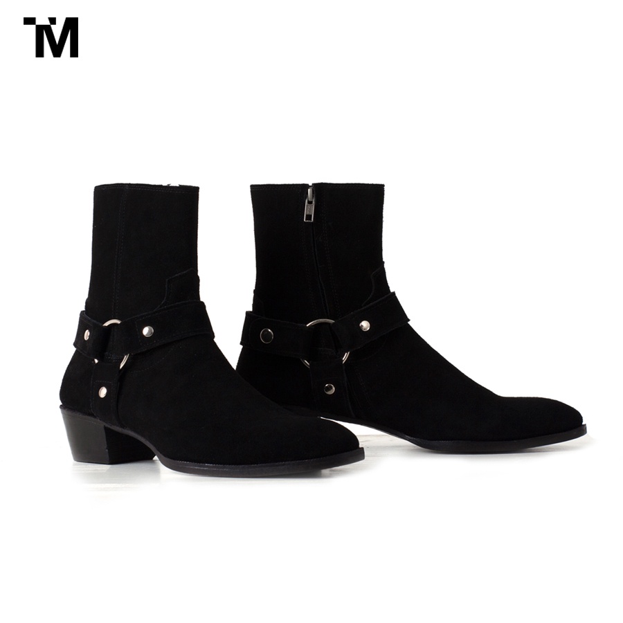 GIÀY BOOTS NAM TARMOR MÀU ĐEN DA LỘN BLACK SUEDE LEATHER HARNESS BOOTS