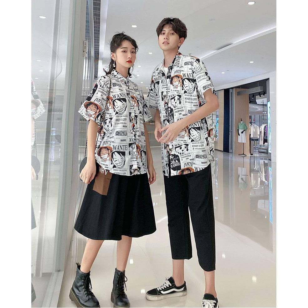 Áo sơ mi cộc tay unisex cá tính phom to vải thô mềm họa tiết hoạt hình ONE PIECE truyện tranh C74 | BigBuy360 - bigbuy360.vn