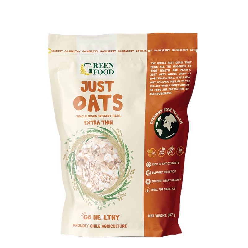 Yến mạch Chile Just Oats nguyên cám cán mỏng ăn liền - 907g