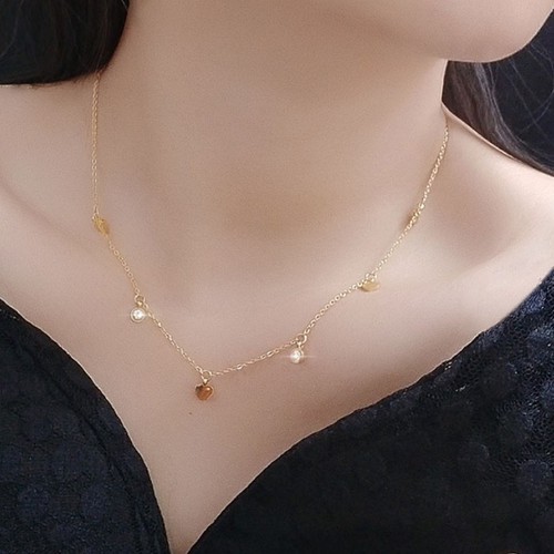 Dây Chuyền Nữ Trái Tim Và Hạt Đá Nhân Tạo Nhỏ Xinh Titan Ko Đen TT 2820