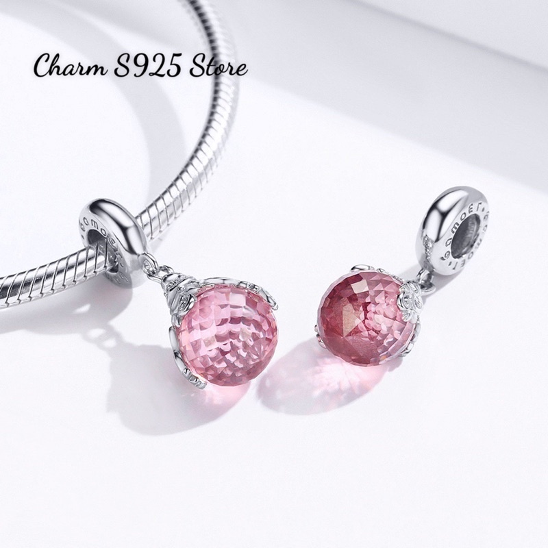 CHARM TREO GIỌT NƯỚC ĐÁ HỒNG BẠC S925 CAO CẤP