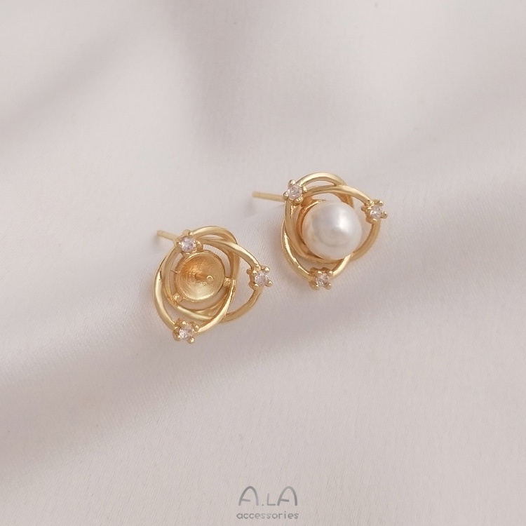 Cặp Giá Đỡ Bông Tai Bạc 925 Đính Hạt Ngọc Trai 14K Sang Trọng