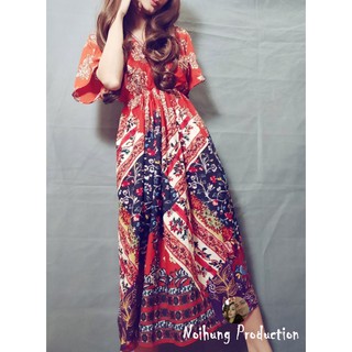 40-70KG Đầm Váy Bohemian thổ cẩm maxi vintage dáng xòe dài đi biển đẹp xinh rẻ độc lạ bigsize họa tiết dân tộc retro