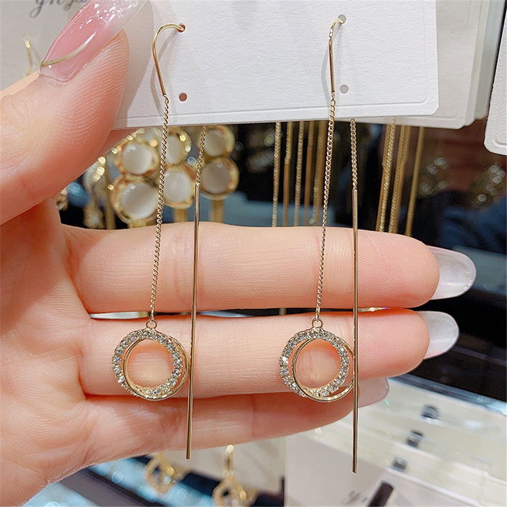 1 cặp bông tai tua rua dáng dài đính đá zircon màu vàng sang trọng thời trang cho nữ
