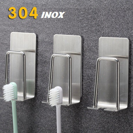 Giá treo bàn chải đánh răng, treo cốc chất liệu inox 304 dán tường siêu dính