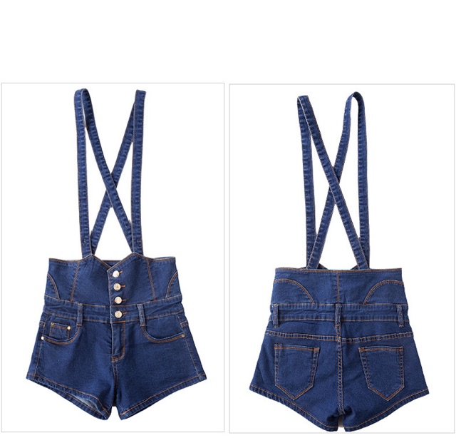 Quần short jean yếm màu xanh lưng cao size lớn 60-70kg | BigBuy360 - bigbuy360.vn