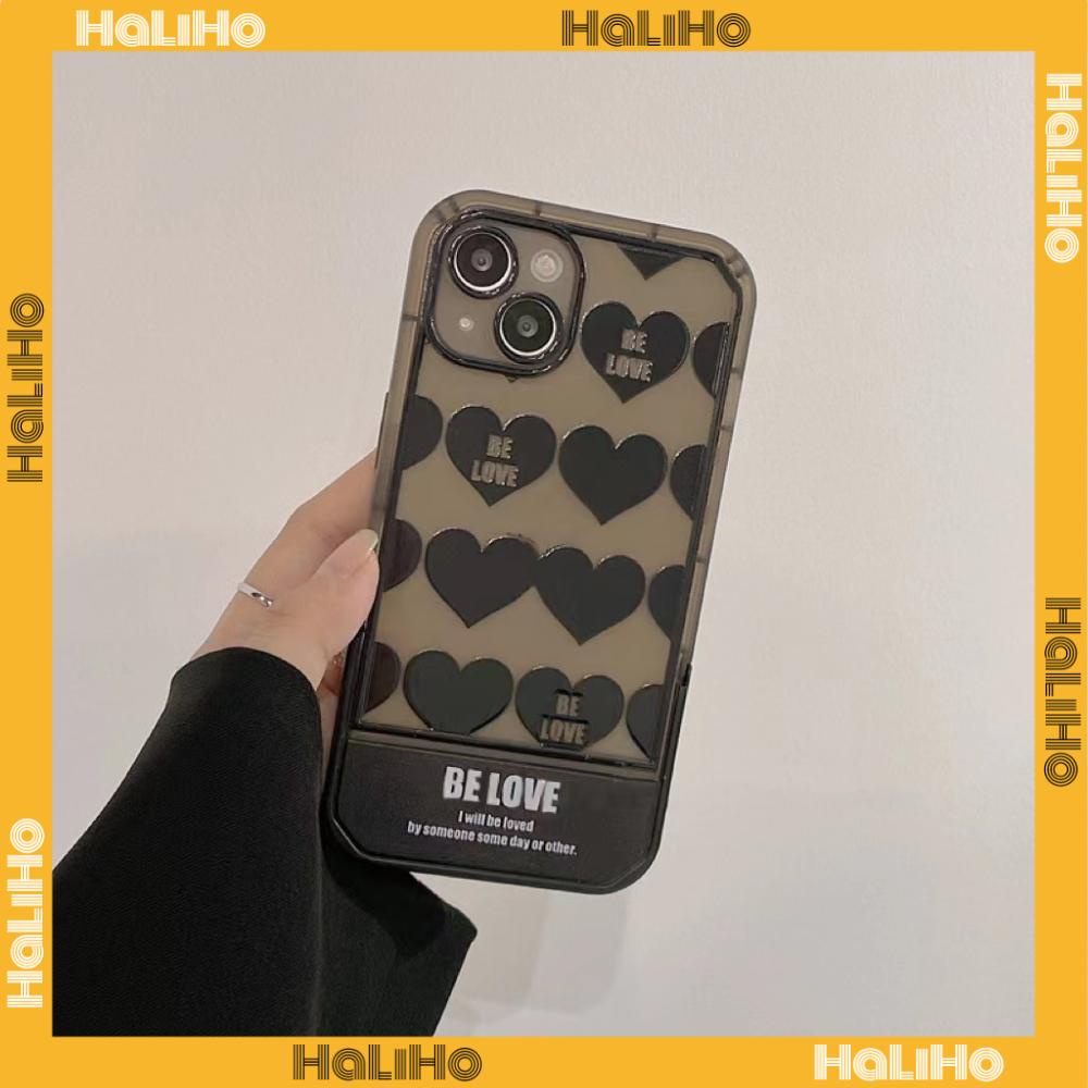iPhone Case Silicone Soft Case Clear Case Folding Stand Shockproof Protection Camera Black Heart Simple Compatible For iPhone 11 iPhone 13 Pro Max iPhone 12 Pro Max iPhone 7Plus xr