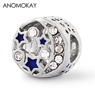 Charm hình sao pha lê mặt trăng màu xanh dương sậm phù hợp với vòng đeo tay chuỗi hạt tròn DIY 