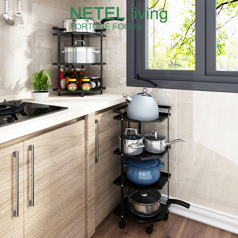 NETEL kệ để đồ bếp, Giá để nồi bếp nhiều tầng bằng thép không gỉ đặt trên mặt bàn hoặc góc gia đình,tủ đựng gia vịKệ giá đỡ bằng thép, màu đen