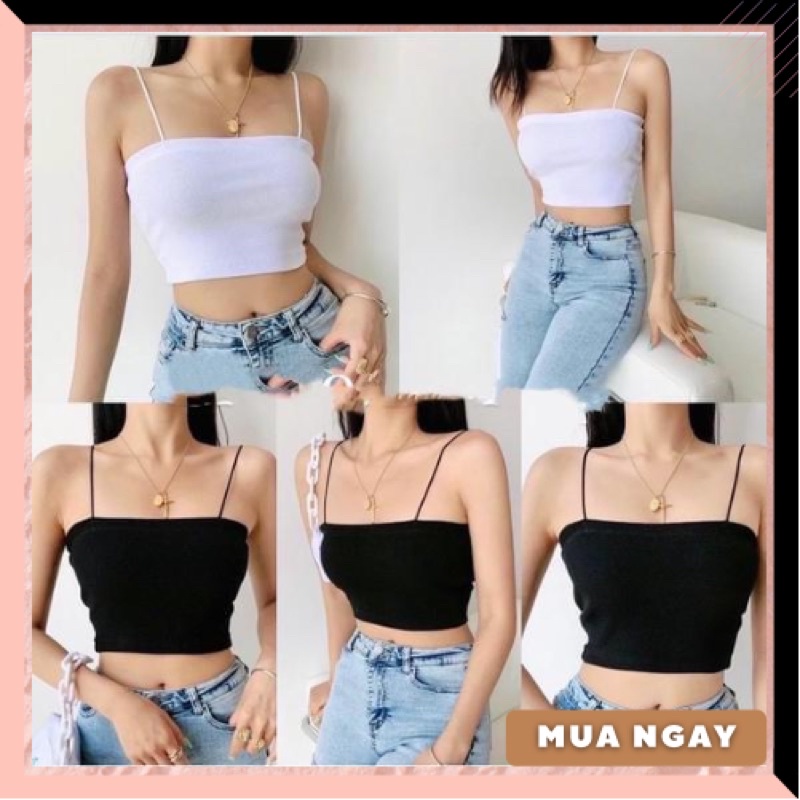 Áo thun hai dây sợi bún màu đen trắng cho các bạn nữ rẻ chất đẹp mát