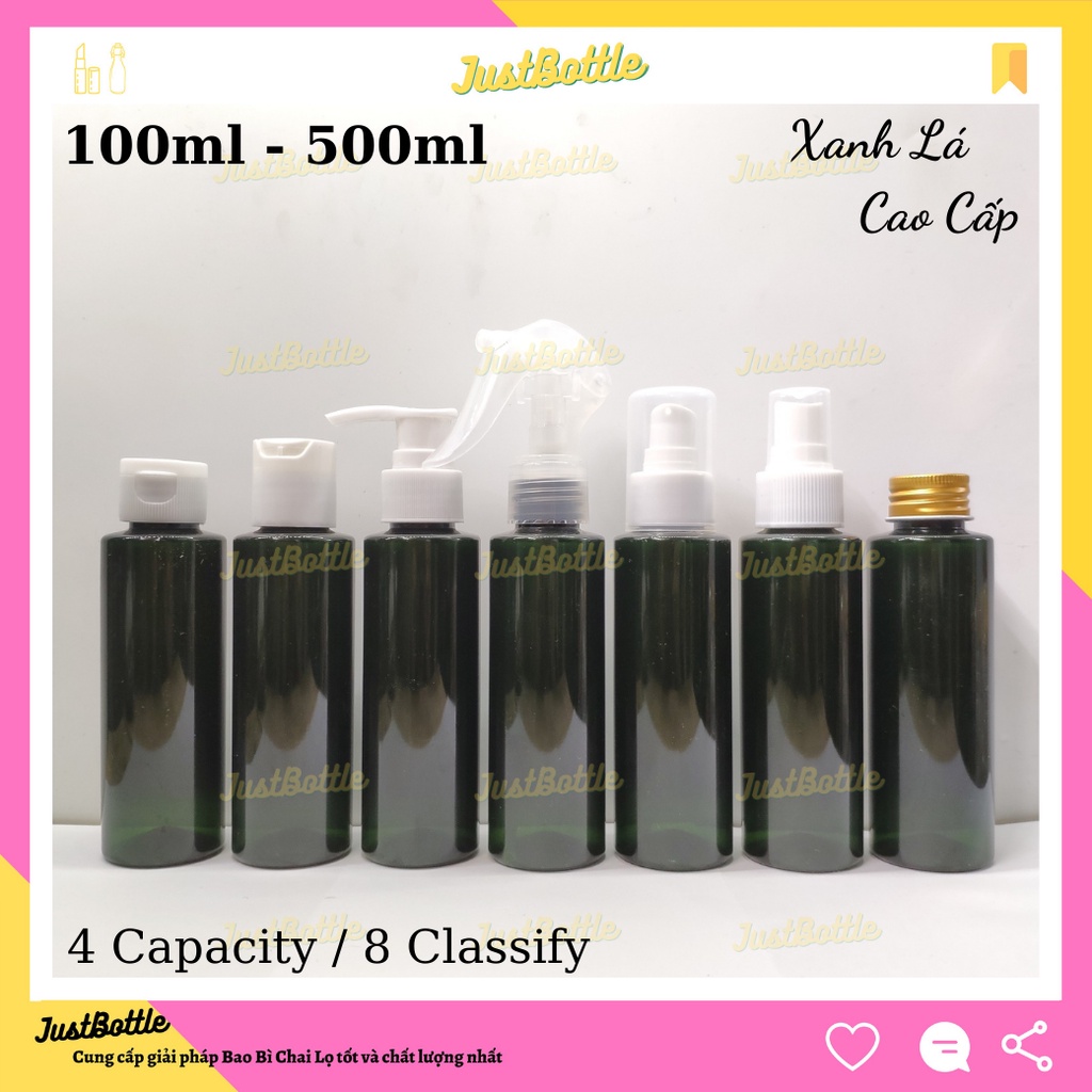 CHAI CHIẾT MỸ PHẨM XANH LÁ CÓ VÒI NHẤN XỊT PHUN SƯƠNG NẮP BẬT VÒI KHÓA 100ml 200ml 300ml 500ml LỌ NHỰA PET DU LỊCH