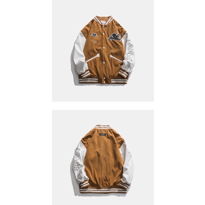 Varsity Jacket CUPID Brown Da Lộn, Form Unisex