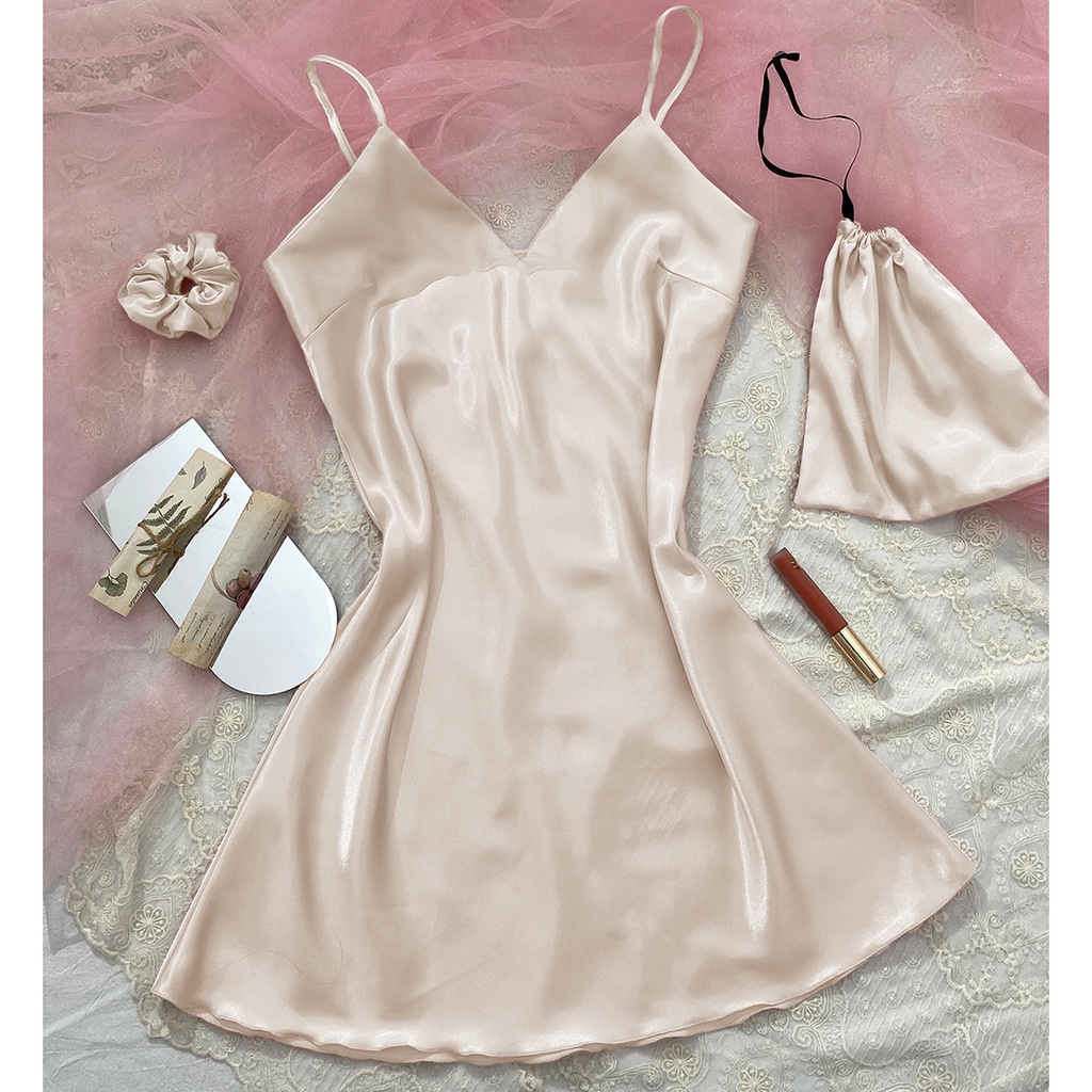 Bộ Đồ Ngủ 3 Món Bằng Lụa Mát Thời Trang Quyến Rũ Cho Nữ