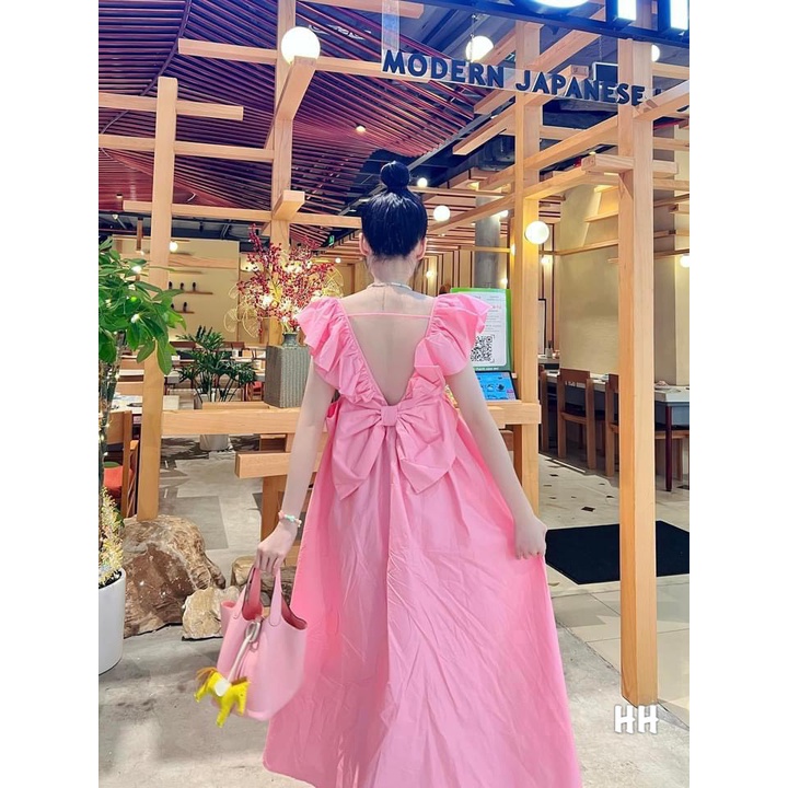 Đầm Nữ 2 Dây Đi Biển Buộc Nơ Sau, Váy Nữ Babydoll Trơn Dáng Dài Xinh Xắn Minxu Shop VAY07