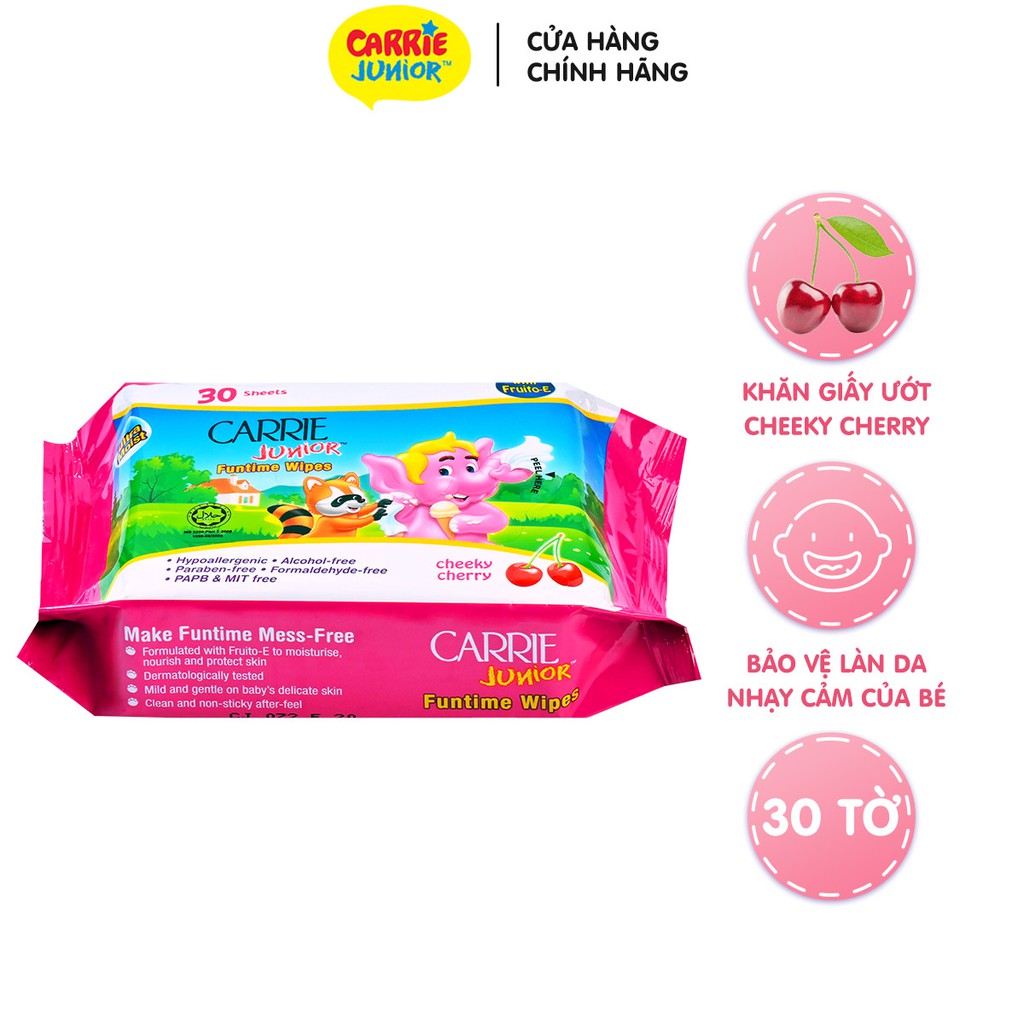 Khăn Giấy Ướt Carrie Junior Funtime Cheeky Cherry 30 tờ/ gói