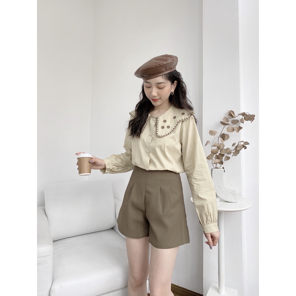 ÁO THÊU VIỀN CỔ 5 BÔNG HOA TRÒN 805