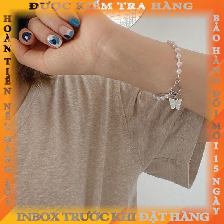 Vòng tay nữ dây xích phối chuỗi ngọc trai nhân tạo hình cánh bướm phong cách Hàn Quốc J57 trangiang