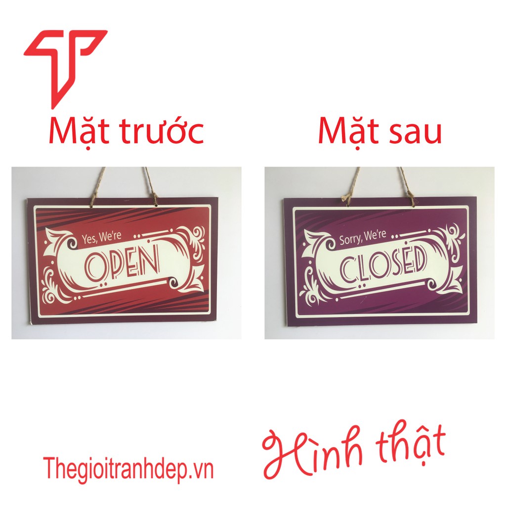 Bảng treo đóng mở cửa, bảng open- closed, bảng đóng mở cửa bằng gỗ 2 mặt dùng cho nhà hàng, khách sạn, cửa hàng, công ty