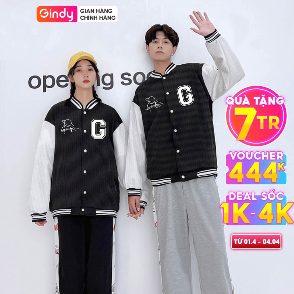 Áo khoác bomber jacket dài tay 2 lớp nam nữ nhung tăm GINDY họa tiết thời trang hàn quốc unisex thu đông A12122