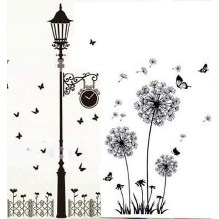 Decal dán tường  Combo cột đèn đêm + bồ công anh