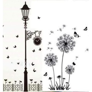 Decal dán tường Combo cột đèn đêm + bồ công anh