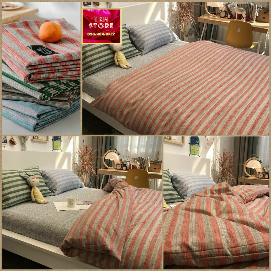 [Free ship] BỘ CHĂN GA GỐI POLY KẺ XỌC HÀN QUỐC MỚI LẠ CỰC ĐẸP