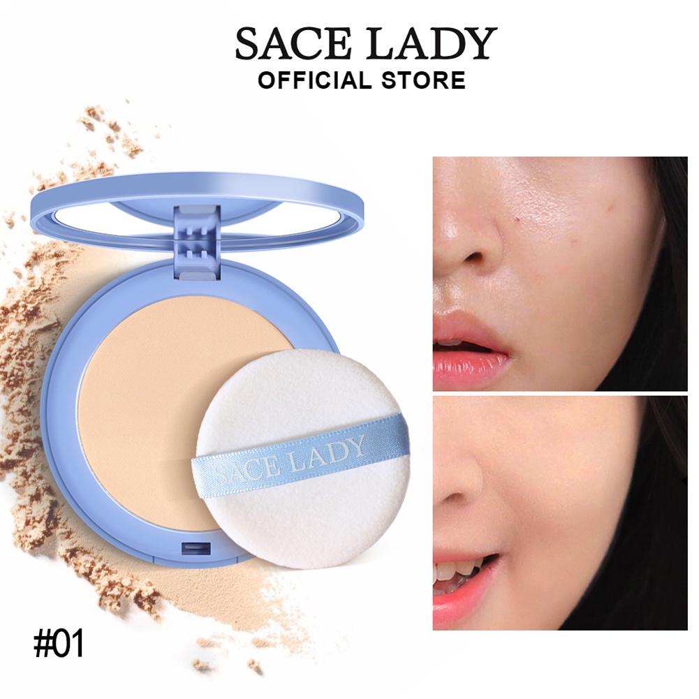 Sace Lady Bedak Phấn Nén Chống Nước Nhỏ Gọn Trang Điểm Kiềm Dầu Nhẹ Không Tì Vết Heby1