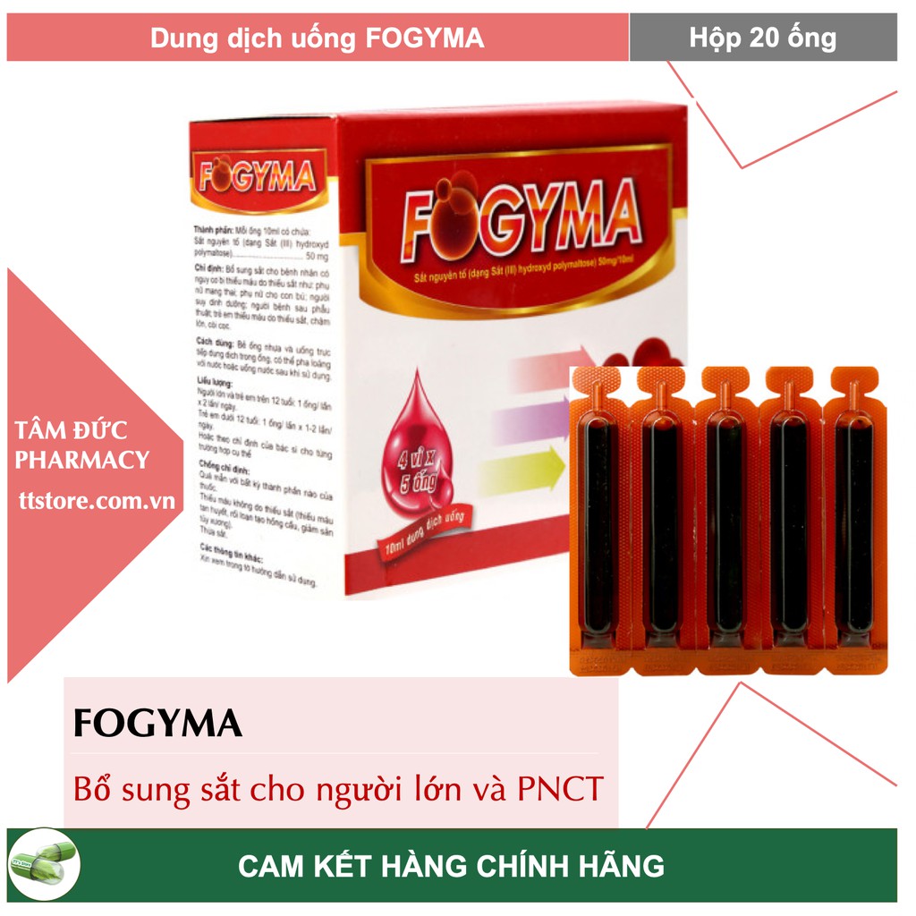 Sắt Bầu FOGYMA (Hộp 20 ống) - Fogyma sắt hữu cơ dạng nước không tanh cho bà bầu và mẹ sau sinh