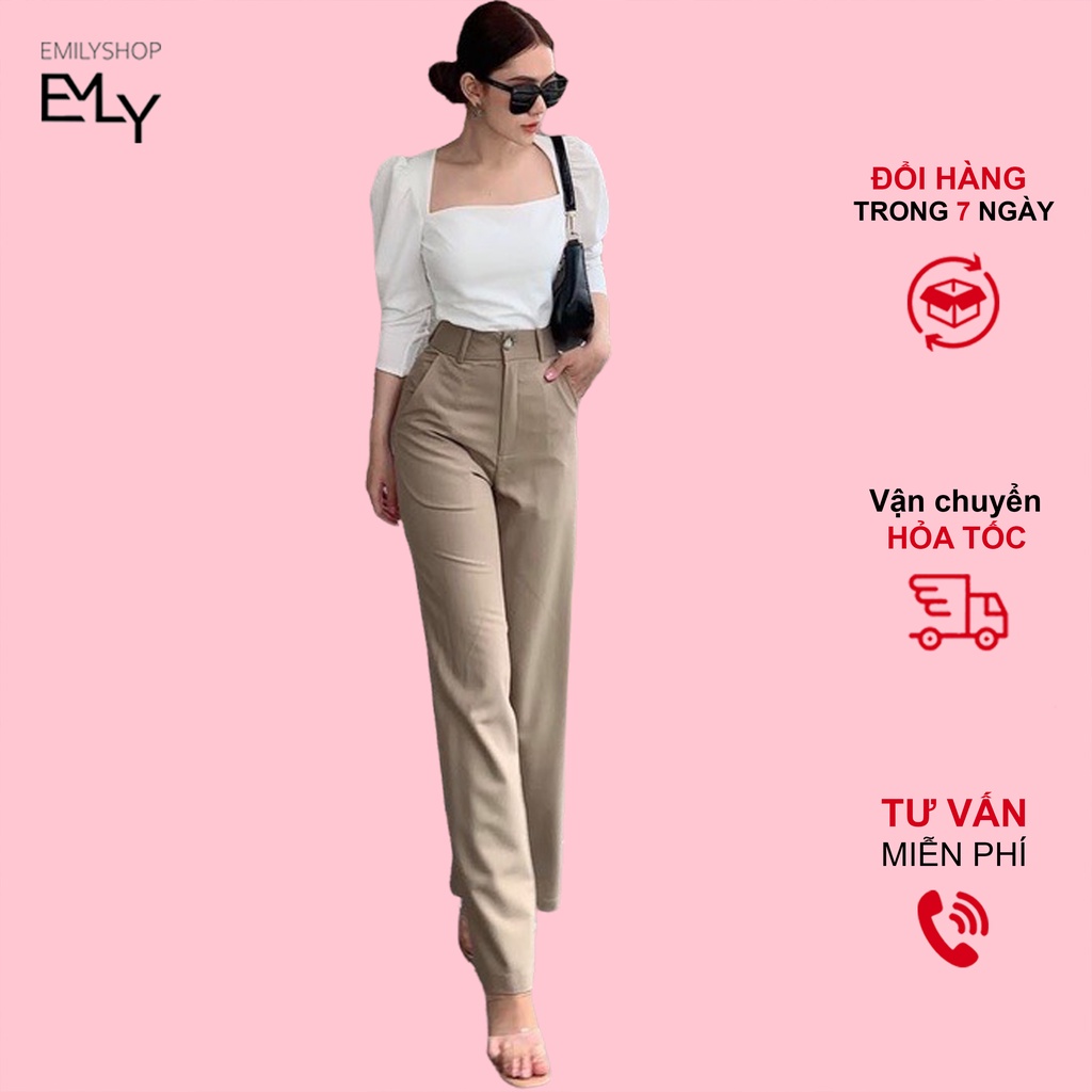 Quần tây nữ dáng suông phối áo sơ mi tay phồng Emilyshop ulzzang