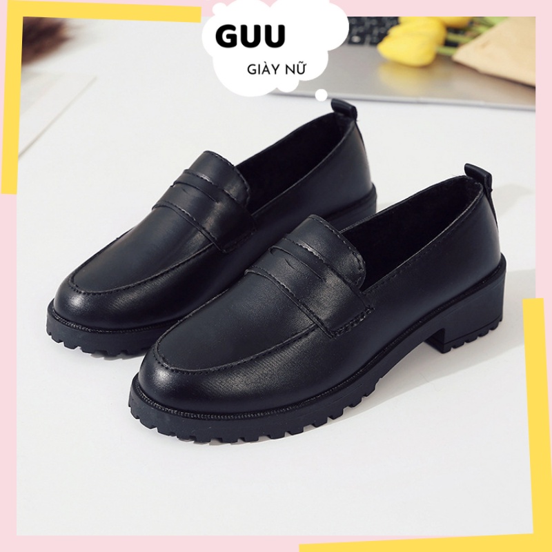 Giày lười nữ da màu đen đế cao 4cm, giày slip on nữ G9285