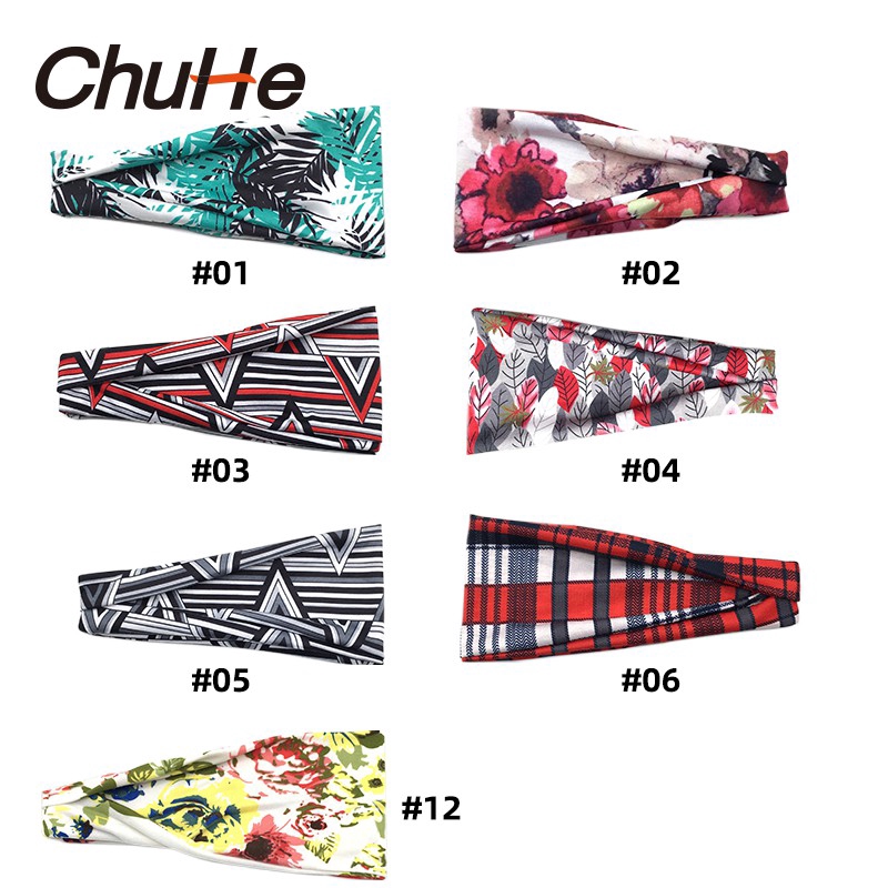 CHUHE Women Headband Boho Floal Style Sweatband Yoga Running Headbands Sports Workout Hair Bands