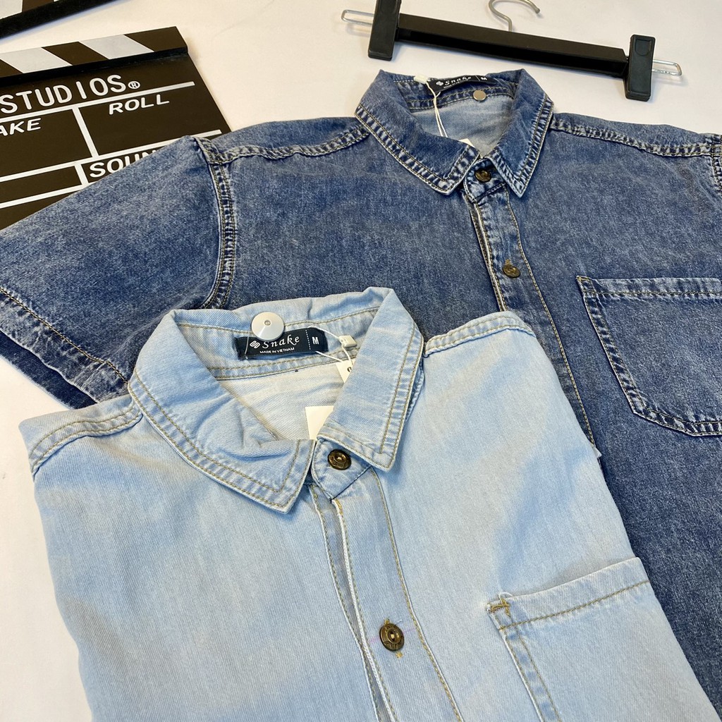 [Siêu Sale] Áo Sơ Mi Nam Jean Cộc Tay Cổ Đức Chất Mịn Mát Vải Dày Mềm Co Giãn Tốt Size 60-85kg | BigBuy360 - bigbuy360.vn