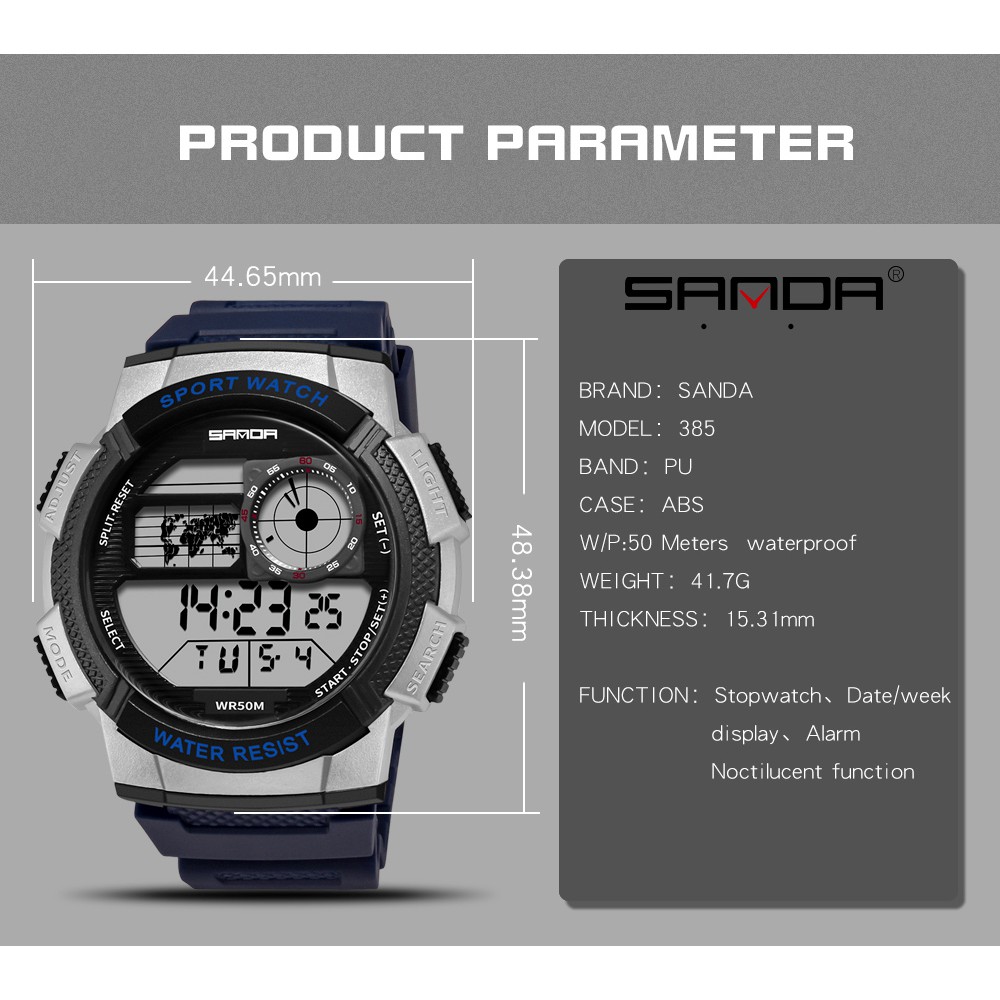 Đồng Hồ SANDA Dành Cho Nam Có Màn Hình Kỹ Thuật Số Đèn LED | BigBuy360 - bigbuy360.vn