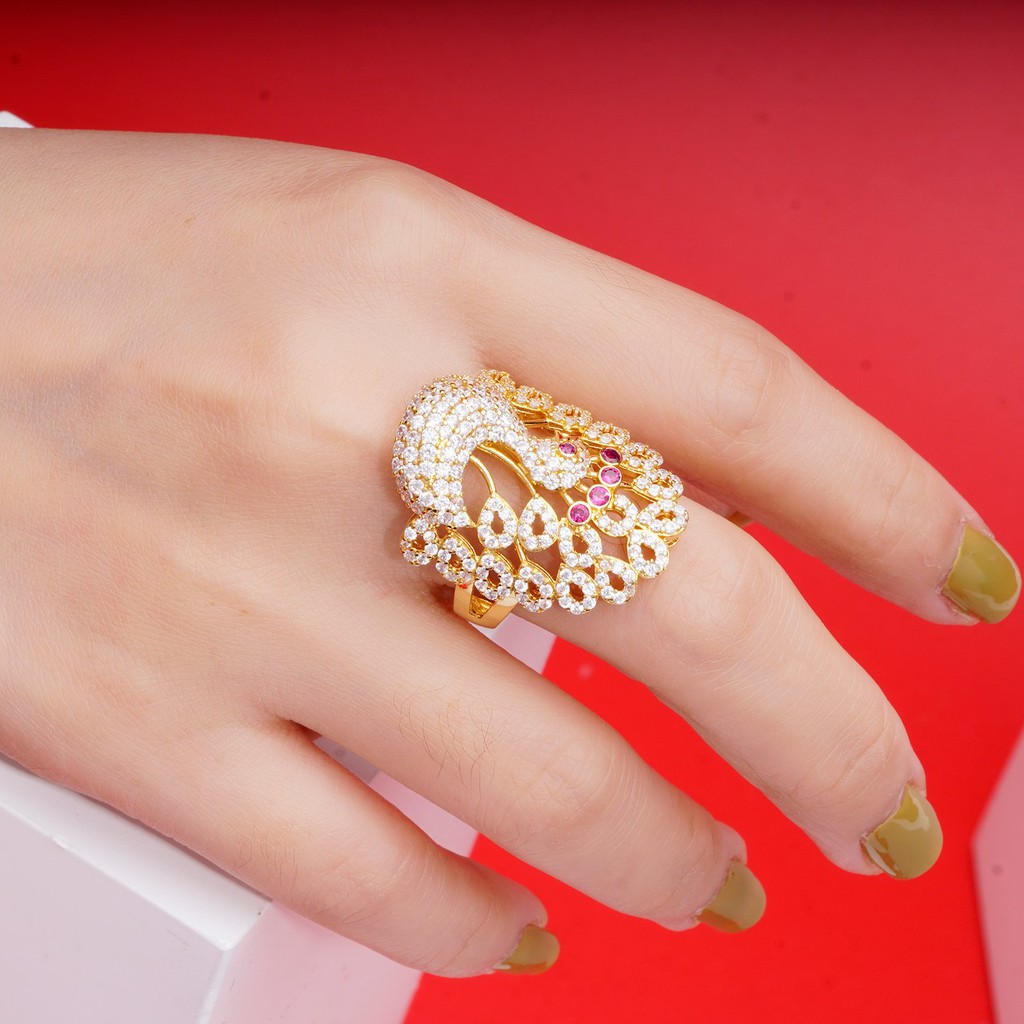 Nhẫn nữ con cong UHA mạ vàng 18K đính đá CZ N156165A-180