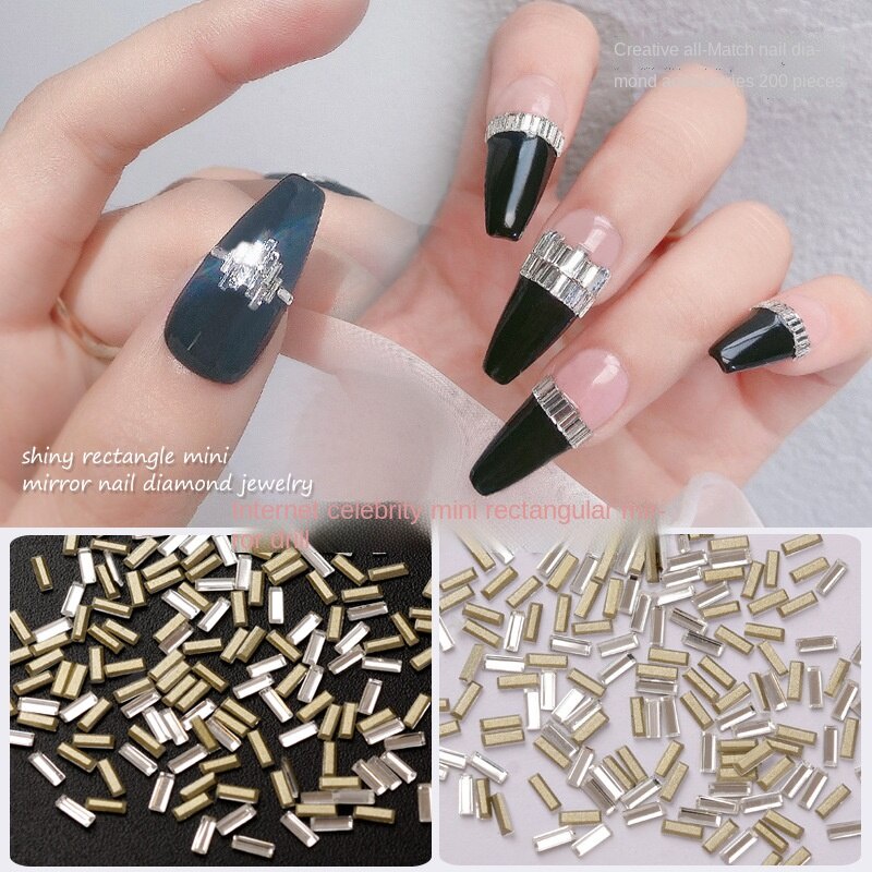 Set 200 Phụ Kiện Đính Trang Trí Móng Tay/K9 Hình Chữ Nhật 1*3MM